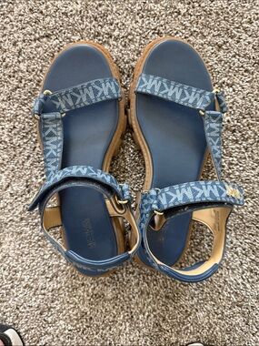 Michael Kors Blue Logo Strap Platform Sandals